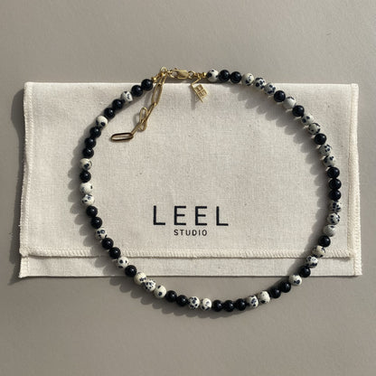 MINI ONYX & DALMATINER JASPIS NECKLACE für Stärke, Balance & Vertrauen